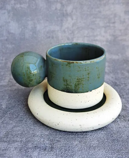 Top Kulplu Stoneware Fincan & Tabak Seti
